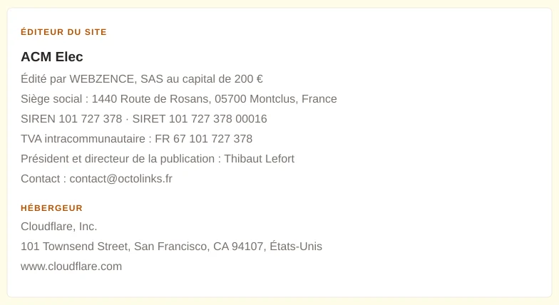 Coordonnées légales de l&rsquo;éditeur et de l&rsquo;hébergeur du site